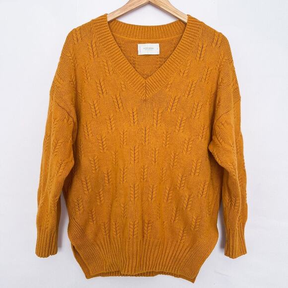 Lucky Brand Tunic Sweater Braid Stitch Drop Shoulder Oversize Size Small Mustard - Picture 16 of 16